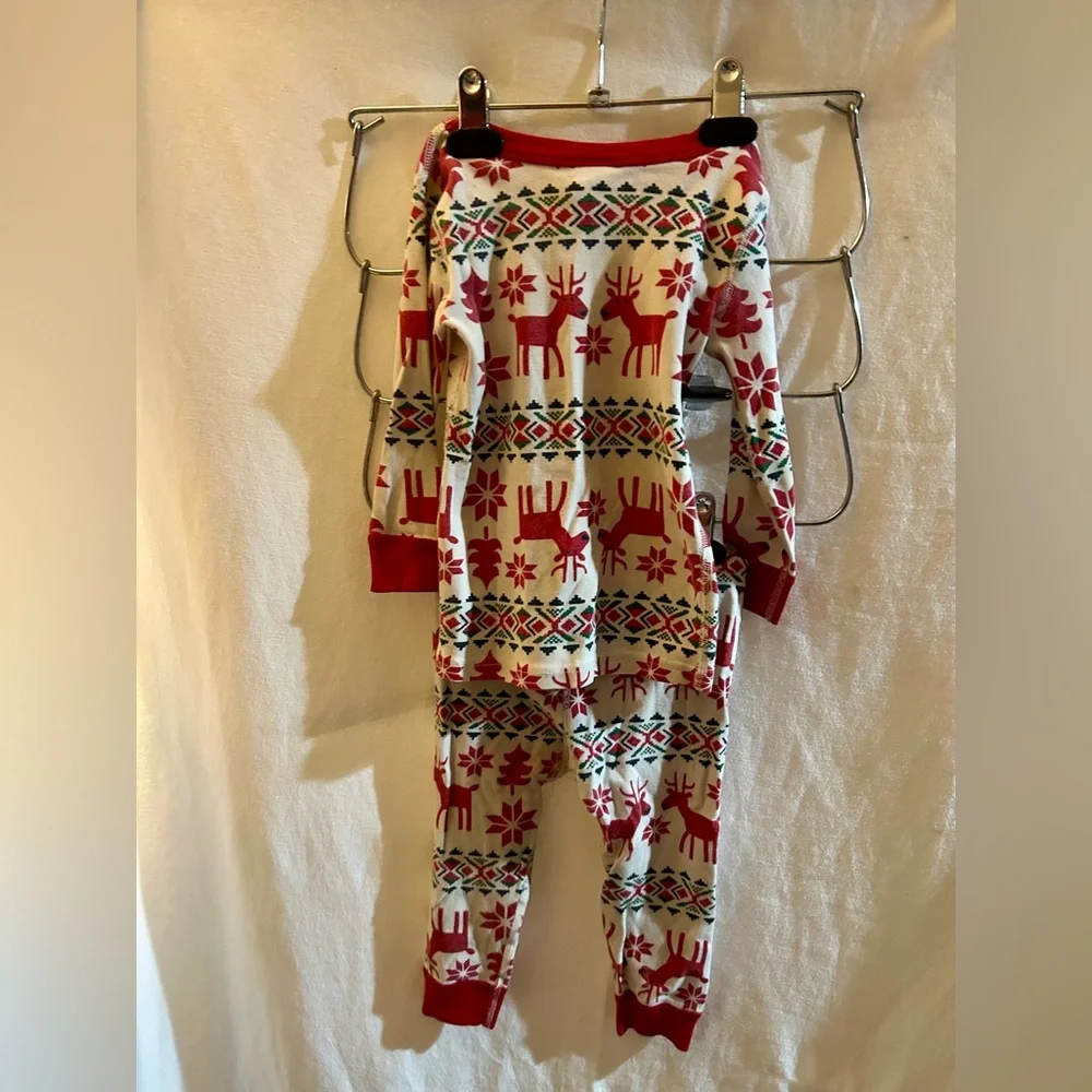 Hanna Andersson Dear Deer Long John pajama set 2T Reindeer Christmas Nordic PJs